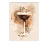Classic Espresso Martini Cocktail Watercolour Wall Art Print Artery8 Brown W24 inch x H32 inch