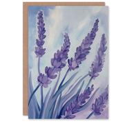 Artery8 Classic Lavender Blue Sky Painting Modern Floral Greeting Birthday Card Him Her All Blank