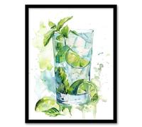 Artery8 Classic Mojito Cocktail Modern Watercolour Mint Kitchen Artwork Framed Wall Art Print A4