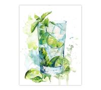 Artery8 Classic Mojito Cocktail Modern Watercolour Mint Wall Art Print in Green | Size: W12" x H16" Artery8 Green W12" x H16"