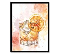 Artery8 Classic Old Fashioned Cocktail Orange Watercolour Framed Art Print | Size: W12" x H16" Artery8 Orange W12" x H16"