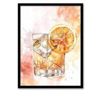 Classic Old Fashioned Cocktail Orange Watercolour Framed Art Print Artery8 Orange A4