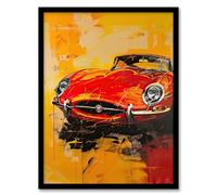 Artery8 Classic Red Sports Car Lover Vibrant Oil Painting Man Cave Artwork Framed Wall Art Print 18X24 Inch