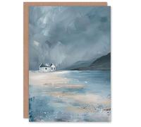 Artery8 Classic Scottish Cottage on Coast Oil Painting Greeting Birthday Card Him Her All Blank