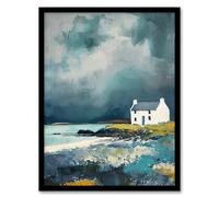 Artery8 Classic Scottish Lochside Cottage Oil Painting Living Room Artwork Framed Wall Art Print 18X24 Inch