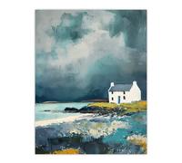 Classic Scottish Lochside Cottage Oil Painting Wall Art Print Artery8 Grey W24 inch x H32 inch