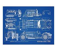 Artery8 Classic Sports Car 1929 SSKL Blueprint Plan Art Print Canvas Premium Wall Decor Poster Mural