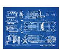 Artery8 Classic Sports Car 1929 SSKL Blueprint Plan Large Wall Art Poster Print Thick Paper 18X24 Inch