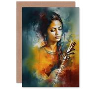 Artery8 Classical Indian Folk Music Ragini Musician for Wife Her Mum Sister Daughter Mom Gran Nan Birthday Thank You Get Well Soon Blank Art Greeting Card