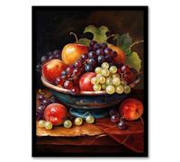 Classical Still Life Fruit Bowl Oil Painting Kitchen Art Print Framed Poster Wall Decor 12x16 inch Artery8 Black W12 inch x H16 inch