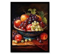Artery8 Classical Still Life Fruit Bowl Oil Painting Kitchen Wall Art Print - A4 Size