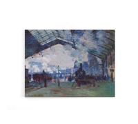 Artery8 Claude Monet Arrival Of Normandy Train Canvas Wall Art Print in Blue | Size: W12" x H16" Artery8 Blue W12" x H16"