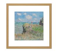 Artery8 Claude Monet Cliff Walk At Pourville 8X8 Inch Square Wooden Framed Wall Art Print Picture with Mount in Light Oak Artery8 Light Oak