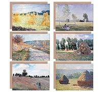 Artery8 Claude Monet Haystacks Summer Poppy Vetheuil Giverny Fine Art Greeting Card Pack of 6