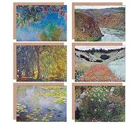 Artery8 Claude Monet Ladies Poppy Waterlillies Wiggles Willows Fine Art Greeting Card Pack of 6