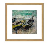 Artery8 Claude Monet Three Fishing Boats 8X8 Inch Square Wooden Framed Wall Art Print Picture with Mount in Light Oak Artery8 Light Oak