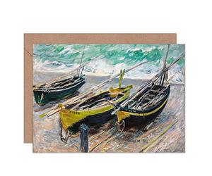 Artery8 Claude Monet Three Fishing Boats Fine Art Greeting Card Plus Envelope Blank Inside