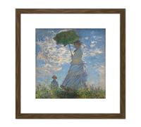 Artery8 Claude Monet Woman With A Parasol Madame Monet & Her Son 8X8 Inch Square Wooden Framed Wall Art Print Picture with Mount in Brown Artery8 Brown