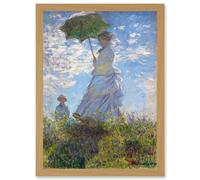 Claude Monet Woman With Parasol Madame Monet And Son Painting Artwork Framed Wall Art Print A4 Artery8 Light Oak One Size