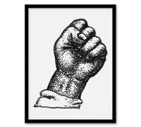 Artery8 Clenched Fist Black & White Drawing Gestel Framed Wall Art Print | Size: W12" x H16" Artery8 White W12" x H16"