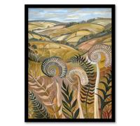 Cleveland Way Yorkshire Hiking Floral Ammonite Framed Art Print Artery8 Brown A4