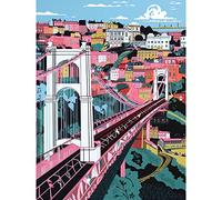Artery8 Clifton Suspension Bridge Pink and Teal Cityscape Large Wall Art Poster Print Thick Paper 18X24 Inch