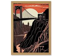 Artery8 Clifton Suspension Bridge Sunset Contrast Linocut Artwork Framed A3 Wall Art Print