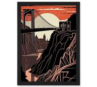 Artery8 Clifton Suspension Bridge Sunset Contrast Linocut Artwork Framed A3 Wall Art Print