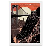 Artery8 Clifton Suspension Bridge Sunset Contrast Linocut Artwork Framed A3 Wall Art Print