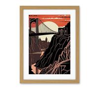 Artery8 Clifton Suspension Bridge Sunset Contrast Linocut Artwork Framed Wall Art Print 18X24 Inch