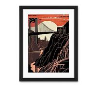 Artery8 Clifton Suspension Bridge Sunset Contrast Linocut Artwork Framed Wall Art Print 18X24 Inch