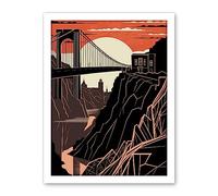 Artery8 Clifton Suspension Bridge Sunset Contrast Linocut Artwork Framed Wall Art Print 18X24 Inch