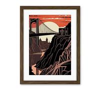 Artery8 Clifton Suspension Bridge Sunset Contrast Linocut Artwork Framed Wall Art Print 18X24 Inch