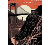 Artery8 Clifton Suspension Bridge Sunset Contrast Linocut Large Wall Art Poster Print Thick Paper 18X24 Inch