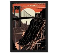 Artery8 Clifton Suspension Bridge Sunset Contrast Linocut Artwork Framed Wall Art Print A4