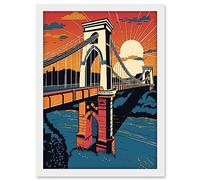 Artery8 Clifton Suspension Bridge Sunset Modern Pop Art Artwork Framed A3 Wall Art Print