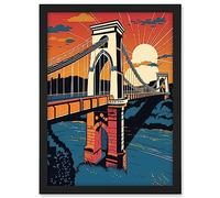 Artery8 Clifton Suspension Bridge Sunset Modern Pop Art Artwork Framed A3 Wall Art Print