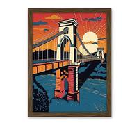Artery8 Clifton Suspension Bridge Sunset Modern Pop Art Artwork Framed Wall Art Print 18X24 Inch