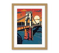 Artery8 Clifton Suspension Bridge Sunset Modern Pop Art Artwork Framed Wall Art Print 18X24 Inch