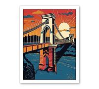 Artery8 Clifton Suspension Bridge Sunset Modern Pop Art Artwork Framed Wall Art Print 18X24 Inch