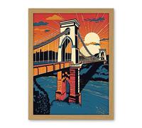 Artery8 Clifton Suspension Bridge Sunset Modern Pop Art Artwork Framed Wall Art Print 18X24 Inch