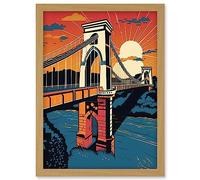 Artery8 Clifton Suspension Bridge Sunset Modern Pop Art Artwork Framed Wall Art Print A4
