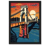 Artery8 Clifton Suspension Bridge Sunset Modern Pop Art Artwork Framed Wall Art Print A4