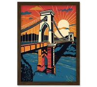Artery8 Clifton Suspension Bridge Sunset Modern Pop Art Artwork Framed Wall Art Print A4 in Brown Artery8 Brown