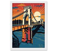 Artery8 Clifton Suspension Bridge Sunset Modern Pop Art Artwork Framed Wall Art Print A4