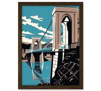 Artery8 Clifton Suspension Bridge Tan Brown Blue Linocut Artwork Framed A3 Wall Art Print