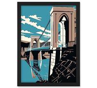 Artery8 Clifton Suspension Bridge Tan Brown Blue Linocut Artwork Framed A3 Wall Art Print