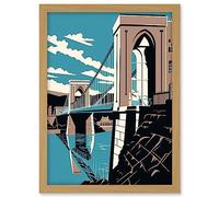 Artery8 Clifton Suspension Bridge Tan Brown Blue Linocut Artwork Framed A3 Wall Art Print