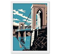 Artery8 Clifton Suspension Bridge Tan Brown Blue Linocut Artwork Framed A3 Wall Art Print