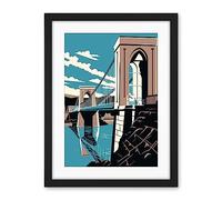 Artery8 Clifton Suspension Bridge Tan Brown Blue Linocut Artwork Framed Wall Art Print 18X24 Inch